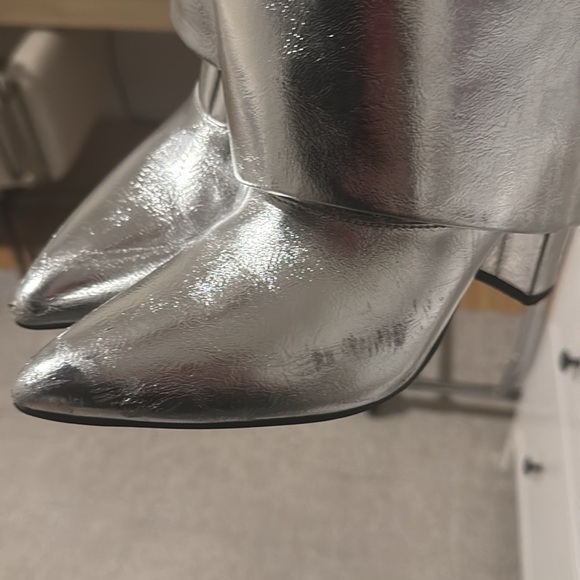 Silver metallic foldover knee high boots - Picture 7 of 8